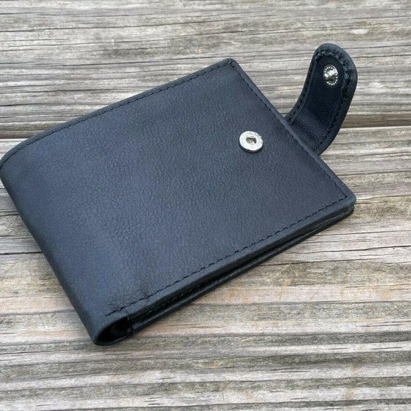 Card Holder Black Wallet Handmade Purse Bi Fold Genuine Leather Purse - Picture 4 of 12